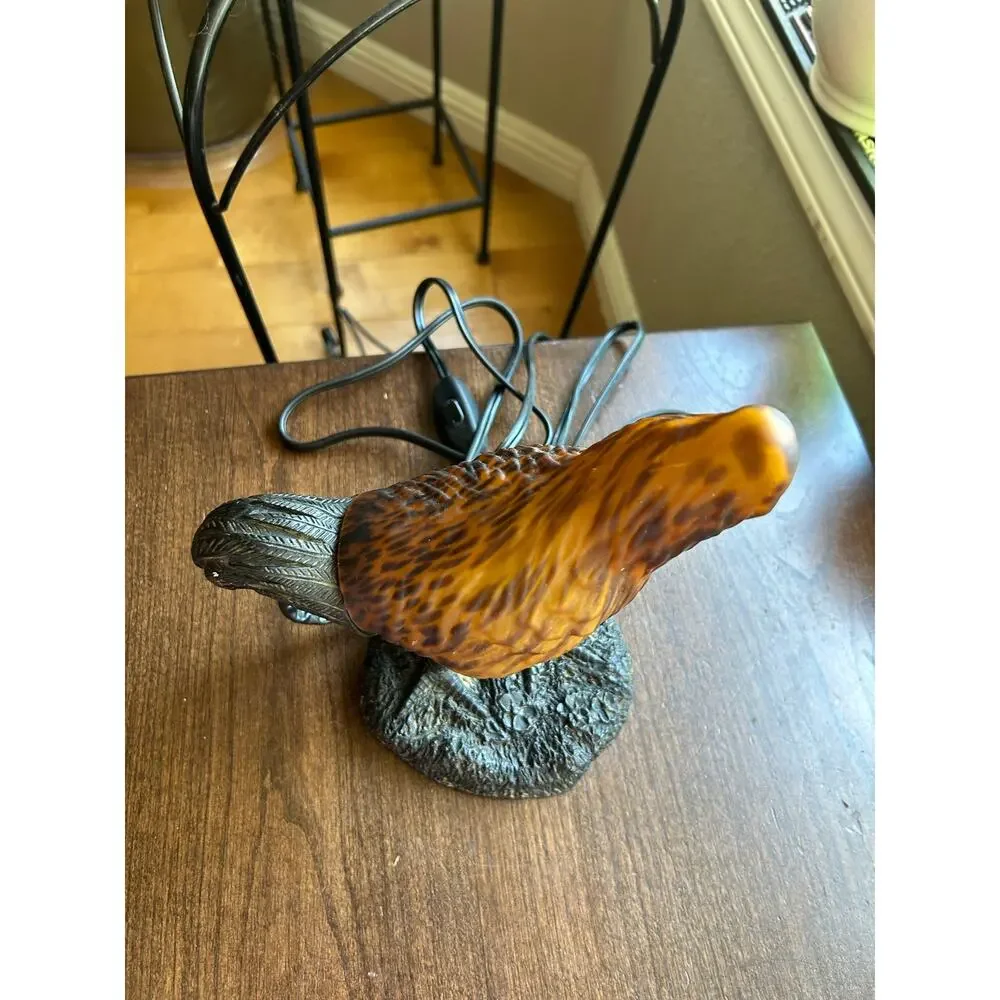 Vintage Metal Rooster Shaped Amber Glass Shade Table / Desk  Lamp no head